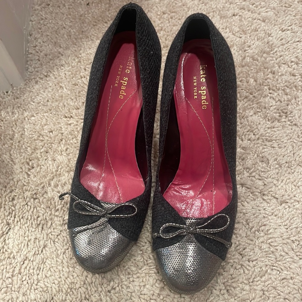 Kate spade heels size 9 grey tweed